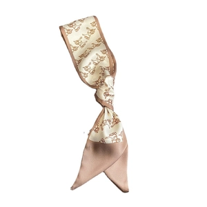 Vintage horse print skinny silk scarf in cream beige with diagonal cut for women's hair