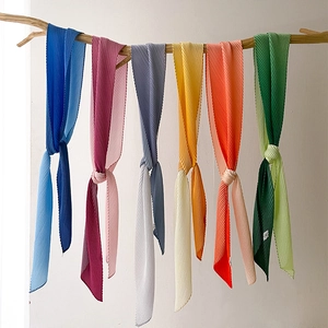Elegant Pleated Skinny Scarf For Women Gradient Accordion Pleats Satin Hair Tie Korean Style Neckerchief Bag Handle Wrap Scarf