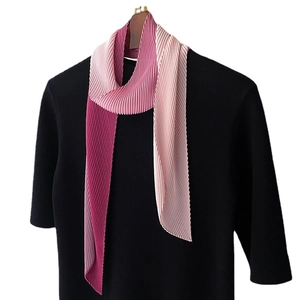 Elegant gradient pink pleated long scarf for women used as a headband or neck tie
