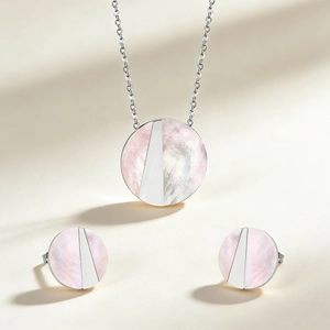 Set gioielli minimalista in acciaio inossidabile con ciondolo tondo in conchiglia per donna