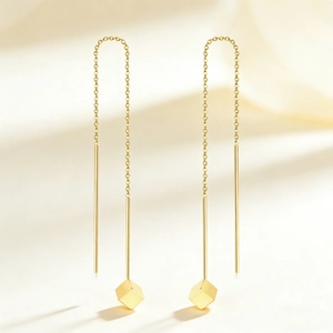 Minimalist Stainless Steel Gold Plated Threader Earrings For Women Long Chain Tassel Heart Star Cube Dangle Earrings Jewelry