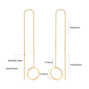 Detailed size specifications of gold plated stainless steel long tassel chain earrings