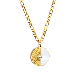 18K gold plated stainless steel necklace with sunray and white shell pendant