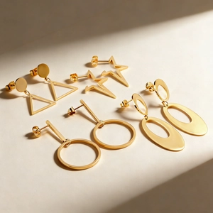 Minimalist Geometric Dangle Earrings Stainless Steel Gold Plated Exaggerated Punk Style Fashion Jewelry For Women Girls