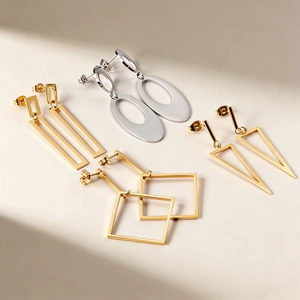 Minimalist geometric stainless steel earring set with gold and silver finishes