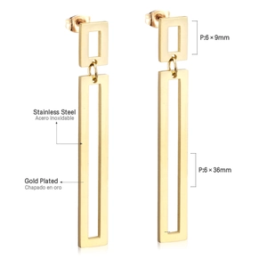 Minimalist gold plated stainless steel geometric rectangle dangle earrings for women