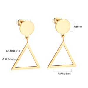 Detailed dimensions of gold plated stainless steel round stud and triangle fringe earrings