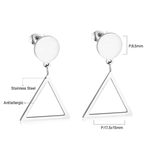 Detailed view of antiallergic stainless steel geometric stud earrings with polished finish