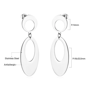 Macro detail of geometric antiallergic stainless steel double loop dangle earrings