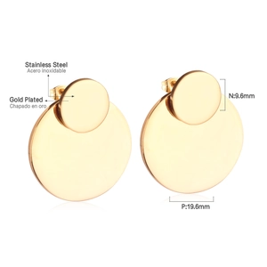Detailed size parameters of gold plated stainless steel double disk drop earrings