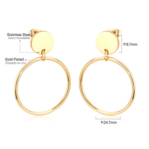 Detailed view of gold plated stainless steel geometric earrings with size measurements