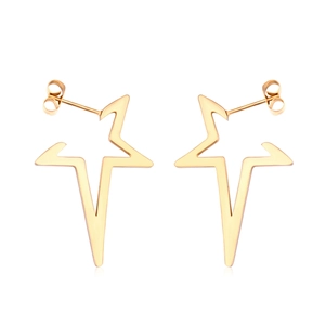 Minimalist gold hollow star stud earrings in polished stainless steel for women
