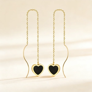 Stainless Steel Gold Plated Threader Earrings With Heart Star Shell Pendant Long Chain Drop Earrings For Women Jewelry Gift