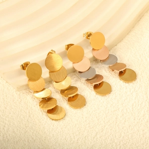 Minimalist geometric stacked circle dangle earrings in multi-color stainless steel finish