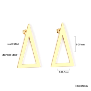 Detailed view of gold plated stainless steel triangle earrings with precise size dimensions