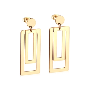 Minimalist gold-plated stainless steel earrings with geometric rectangle pendants and studs