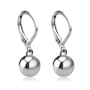 Boucles d'oreilles dormeuses en acier argenté avec pendentifs boules polis brillants