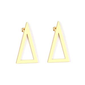 Minimalist geometric gold hollow triangle stud earrings in high-polished stainless steel
