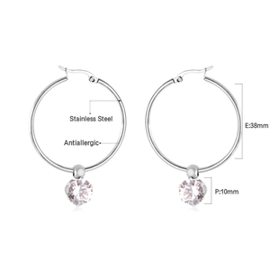 Détails des créoles en acier inoxydable de 38mm avec pendentif en zircone de 10mm