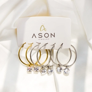Boucles D'oreilles Créoles En Acier Inoxydable Avec Pendentifs Géométriques En Cristal De Zircon Antiallergique Mode