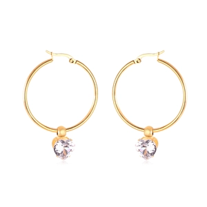 Boucles d'oreilles créoles dorées avec pendentifs brillants en zircone en forme de cœur
