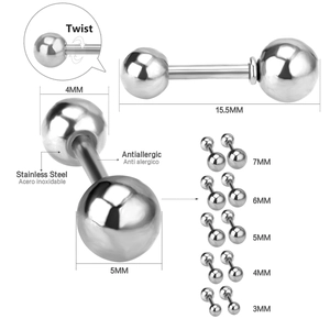 Tableau de tailles détaillé pour clous d'oreilles en acier inoxydable de 3 mm à 7 mm