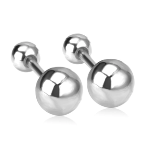 Paire de boucles d'oreilles boules minimalistes en acier inoxydable argenté poli à vis