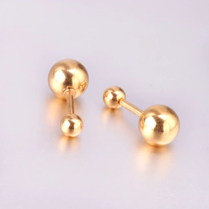 Boucles D'oreilles Double Boule Acier Inoxydable Plaque Or Perle Ronde Barbell Bijoux De Piercing Minimalistes