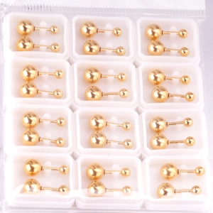 Lot de 12 paires de boucles d'oreilles boules dorées minimalistes en acier inoxydable