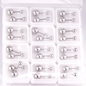 Lot de 12 paires de clous d'oreilles haltères en acier inoxydable poli couleur argent