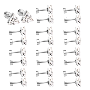 Minimalist stainless steel triangle zircon stud earrings with flat back screw design