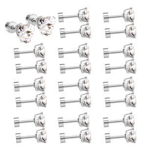 Detailed view of heart-cut cubic zirconia stud earrings with secure screw-back design