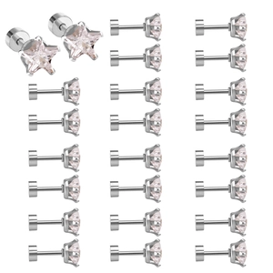 Detailed set of silver star cubic zirconia ear studs with secure screw back design