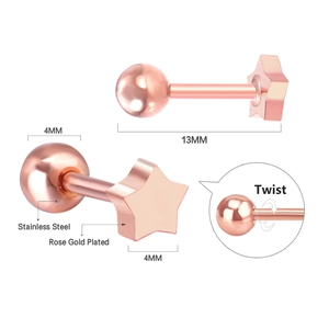 Roségold vergoldete Edelstahl-Ohrstecker mit Herz und Stern Design und Schraubverschluss