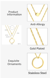 Détails du collier double couche en acier inoxydable doré avec pendentifs ronds