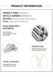 Detail of double-layer gold plated stainless steel necklace with solid disc and large circle
