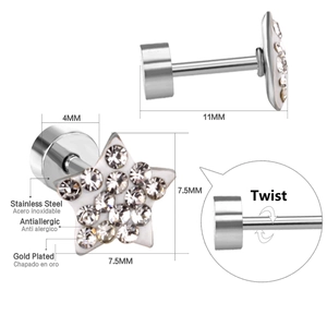 Hypoallergenic gold plated stainless steel star stud earrings with white rhinestones
