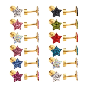 Star Stud Earrings Stainless Steel Cubic Zirconia Rhinestone Korean Fashion Gold Plated Screw Back Minimalist Jewelry Women