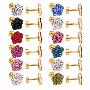 Stainless Steel Stud Earrings For Women Cubic Zirconia Heart Square Flower Round Screw Back Twist Hypoallergenic