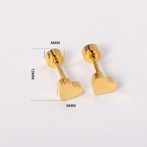 Tableau des tailles des boucles d'oreilles cœur dorées montrant 6mm de large et 13mm