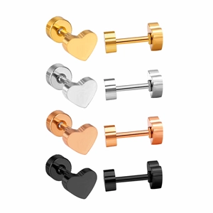 Boucles d'oreilles cœur en acier poli avec fermoir à vis en quatre couleurs métalliques