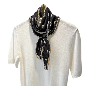 Elegant French style pleated silk scarf with alphabet pattern for women's decoration