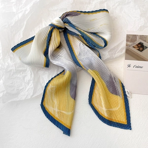 Foulard Plissé Étroit Imitation Satin Imprimé Peinture À L'Huile Abstrait Long Écharpe De Cou Pour Cheveux Sac Élégant