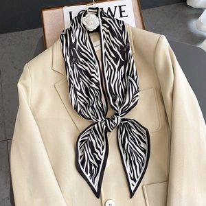 Moda Mujer Satén Bufanda Estrecha Cebra Ecuestre Estampado Cinta Diadema Pelo Elegante Pañuelo Cuello Multiuso Asa Bolso Accesorio