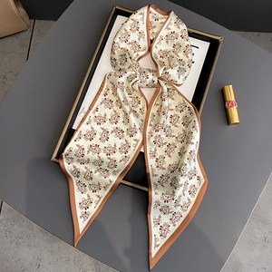 Women Elegant Satin Skinny Scarf Vintage Paisley Pattern French Style Neck Tie Bag Handle Ribbon Hair Band Headband