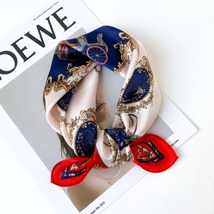Satin Square Scarf Vintage Carriage Baroque Print Fashion Neck Scarf Elegant Floral Shawl Headscarf For Women