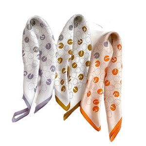 Polka dot silk scarf set in purple, green and orange with geometric art pattern
