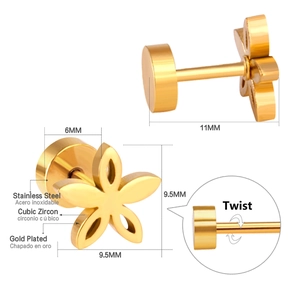Détails des boucles d'oreilles fleur dorées avec mesures précises de 9,5 mm et 6 mm