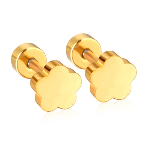 Élégantes boucles d'oreilles fleur en acier inoxydable doré avec une finition polie