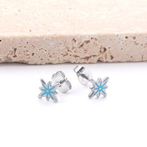 Stainless Steel Starfish Eight Pointed Star Stud Earrings Gold Plated Blue Enamel Screw Back Fashion Jewelry For Women